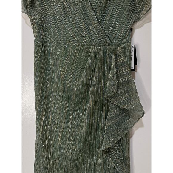 Adrianna Papell Metallic Crinkle Midi Dress Green Slate Size 4 NWT Dressy - Picture 8 of 16